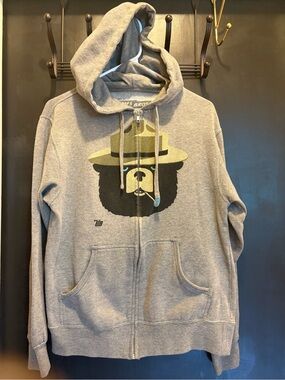 Ames Bros Zip Up Hoodie Smokey Bear Smoking A Match Ranger Hat Mens Small